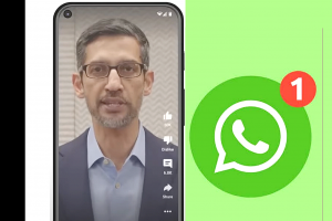 CEO Alphabet dan Google Sundar Pichai dan logo WhatsApp