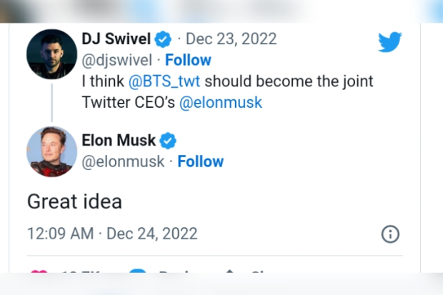 Elon Musk setujui ide BTS jadi CEO Twitter
