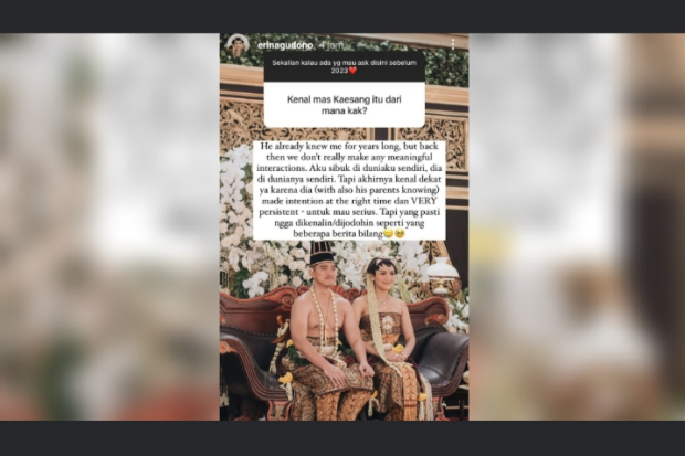 Postingan Erina Gudono soal Dijodohkan dengan Kaesang Pangarep