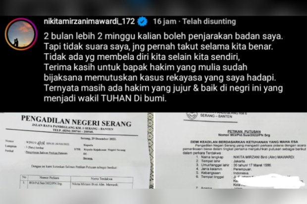 Nikita Mirzani bebas