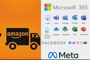 Logo Amazon, Microsoft, dan Meta