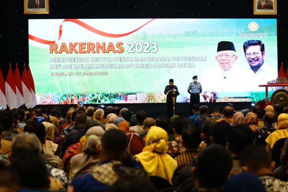 Wakil Presiden Ma'ruf Amin membuka Rapat Kerja Kementerian Pertanian di Jakarta, Rabu (25/1).
