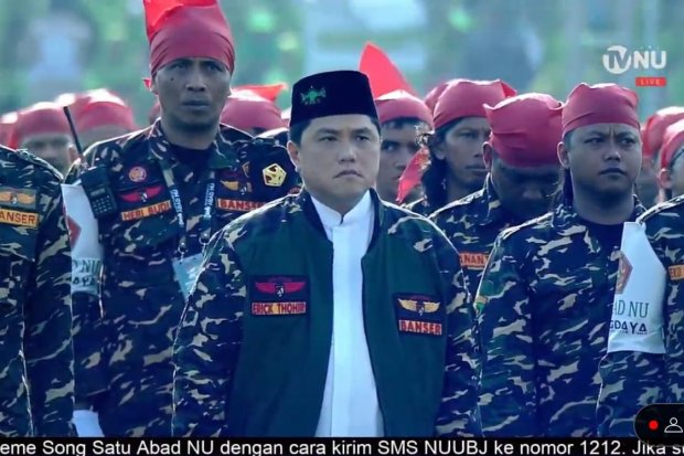 Ketua Panitia Harlah 1 Abad NU Erick Thohir di Gelora Delta Sidoarjo, Jawa Timur, Selasa (7/2). Foto: Youtube/Televisi Nahdlatul Ulama.