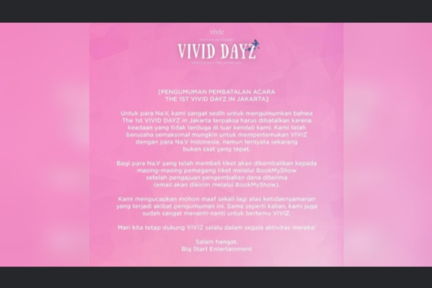 Pengumuman VIVIZ Batal Meet and Greet di Indonesia