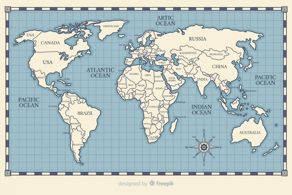 Ilustrasi Garis Kontur dalam Peta Dunia 