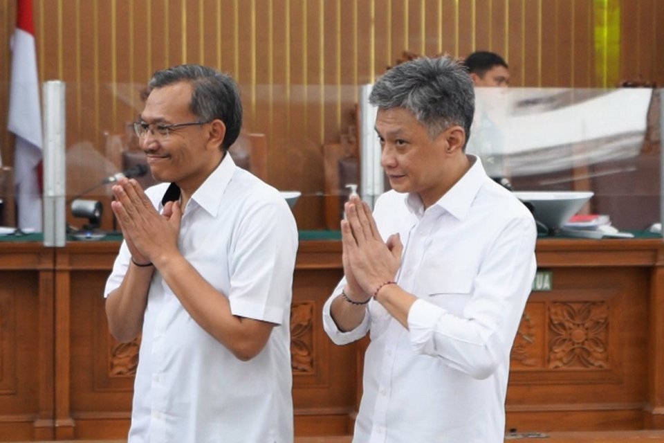 Terdakwa Obstruction of Justice, Agus Nur Patria dan Hendra Kurniawan, usai Majelis Hakim melakukan penundaan pembacaan putusan di Pengadilan Negeri Jakarta Selatan, Kamis (23/2/2023).