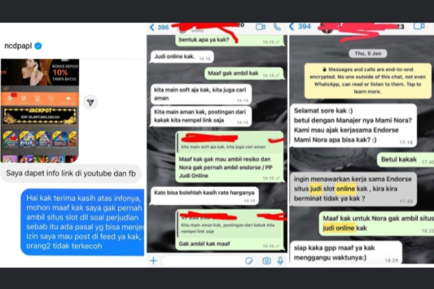 Bukti Chat Nora Alexandara dapat Tawaran Endorsement Judi Online