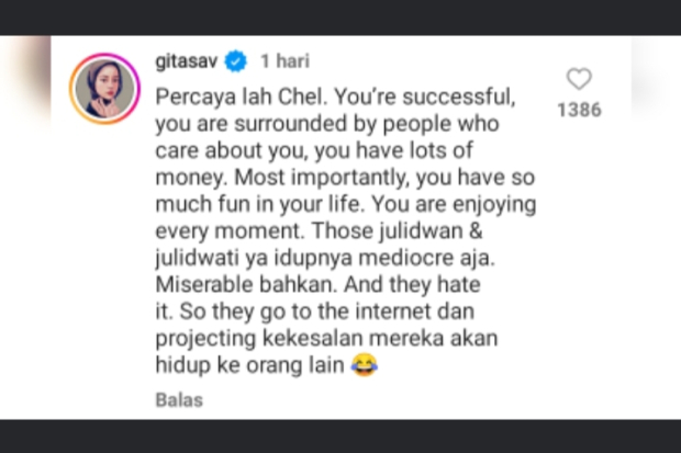 Komentar Gitasav di Postingan Rachel Vennya