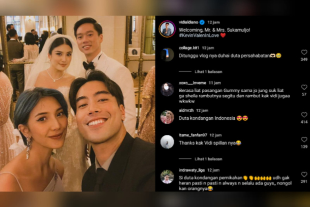Vidi Aldiano datang ke pernikahan Valencia Tanoesoedibjo dan Kevin Sanjaya