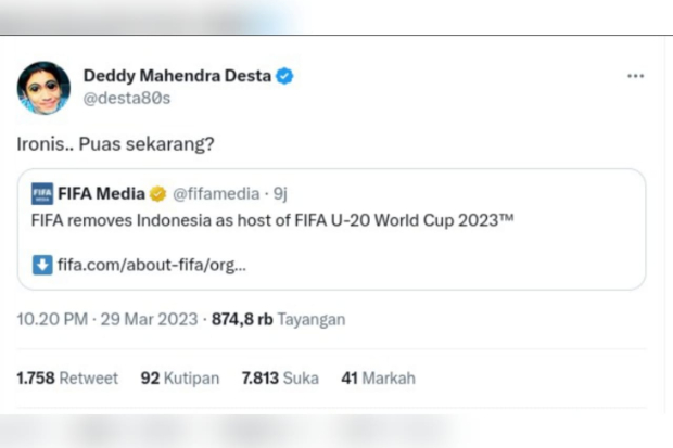 Reaksi Desta Mahendra Piala Dunia U20 di Indonesia dibatalkan