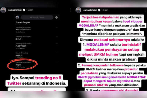 Samuel Christ klarifikasi soal video Magdalena Fridawati