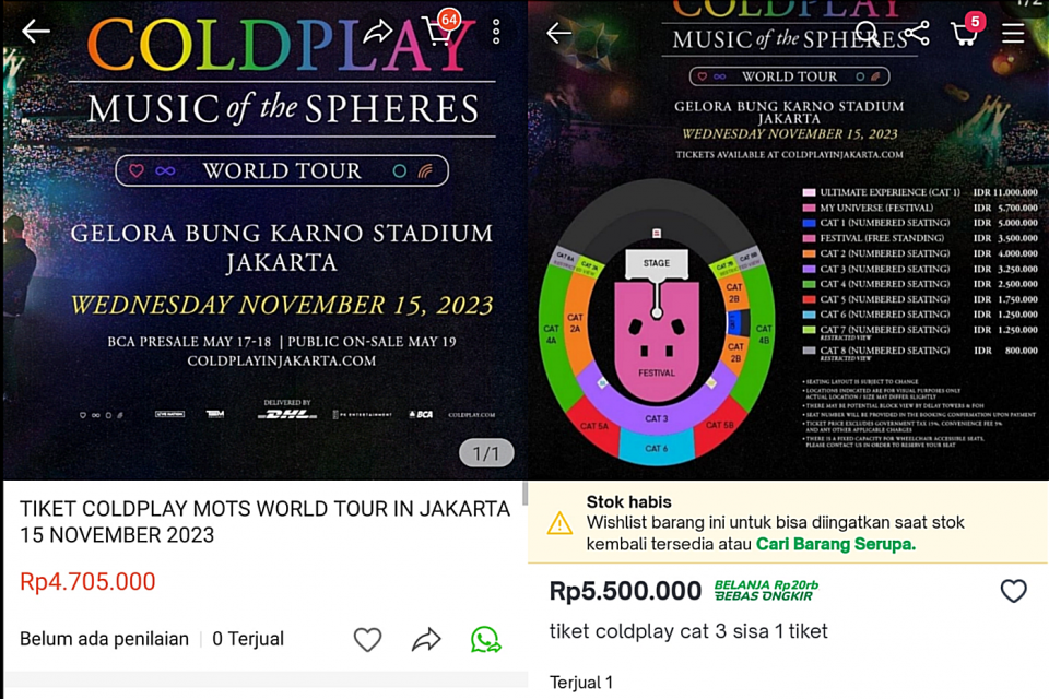 Tiket konser Coldplay, Tokopedia, Shopee