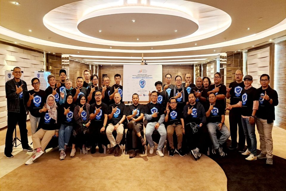 Sejumlah pimpinan media yang tergabung dalam Asosiasi Media Siber Indonesia di Hotel Ashley Menteng Jakarta, Kamis (6/7).