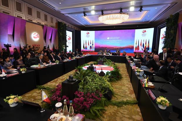 Suasana Sidang Paripurna Pertemuan Menteri Luar Negeri ASEAN (AMM) ke-56 di Jakarta, Selasa (11/7/2023). 