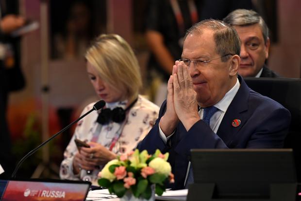 Menlu Rusia Sergey Lavrov menghadiri Pertemuan Menteri Luar Negeri ASEAN (PMC) bersama Rusia di Jakarta, Kamis (13/7/2023).