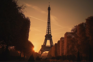 Ilustrasi, Menara Eiffel, ikon kota Paris, Prancis.