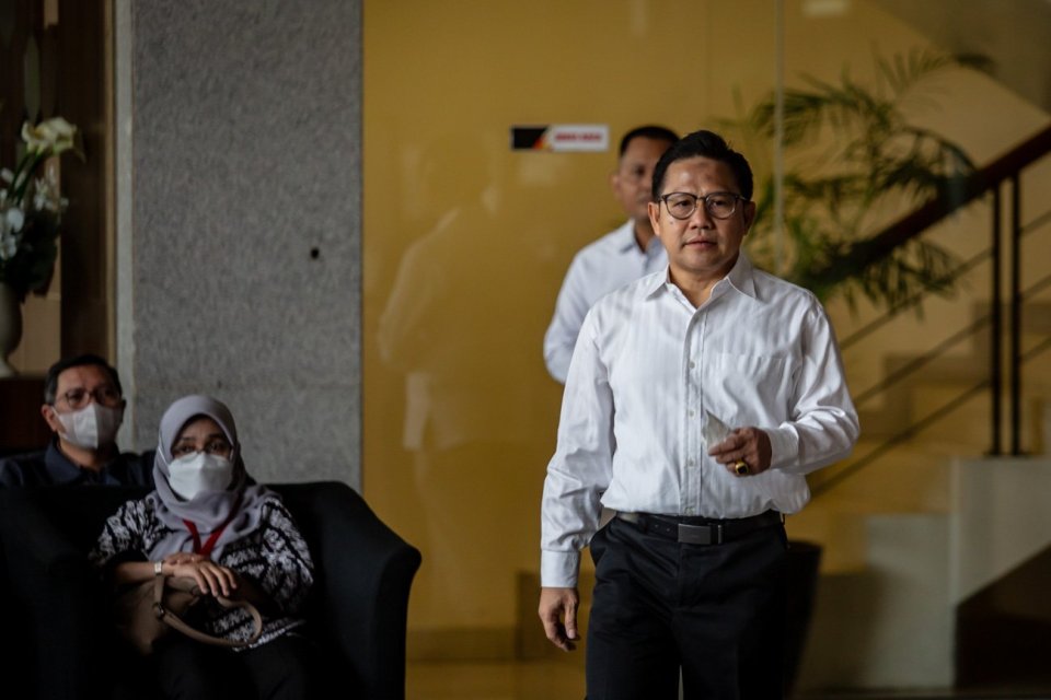 Ketua Umum PKB Muhaimin Iskandar alias Cak Imin memenuhi panggilan sebagai saksi dalam dugaan kasus korpsi sistem proteksi Tenaga Kerja Indonesia (TKI) Kementerian Tenaga Kerja (Kemenaker) di Gedung Komisi Pemberantasan Korupsi (KPK), Jakarta, Kamis (7/9/