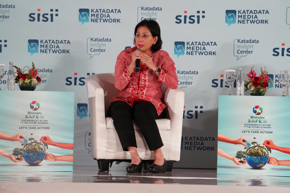 Public Affairs, Communication & Sustainability Director for Indonesia and PNG Coca-Cola Europacific Partners, Lucia Karina, pada acara SAFE 2023 di Jakarta, Selasa (26/9).