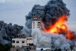Ilustrasi, sebuah gedung di Gaza hancur terkena serangan rudal Israel.