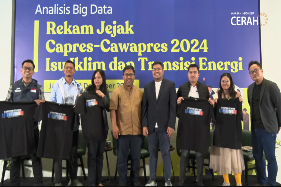 Yayasan Indonesia CERAH menyelenggarakan diskusi "Analisis Big Data Rekam Jejak Capres-Cawapres 2024 dalam Isu Iklim dan Transisi Energi" di Jakarta, pada Rabu (20/12).