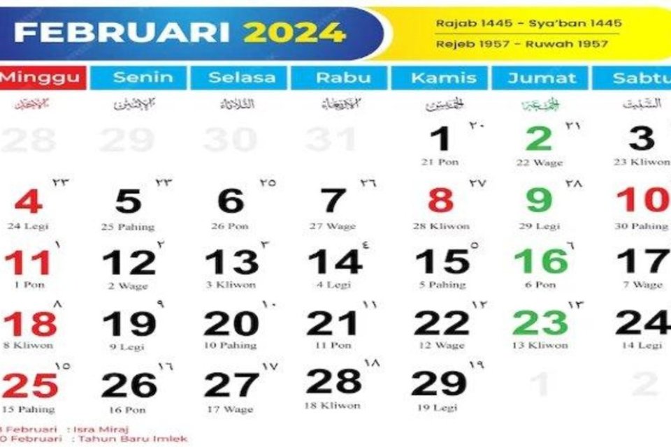 Kalender Jawa Februari 2024 Lengkap dengan Weton