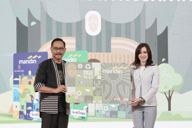 Bank Mandiri bersama dengan Otorita Ibu Kota Nusantara (IKN) mengenalkan kartu uang elektronik atau e-money edisi khusus Nusantara dalam perhelatan Nusantara Fair 2024.