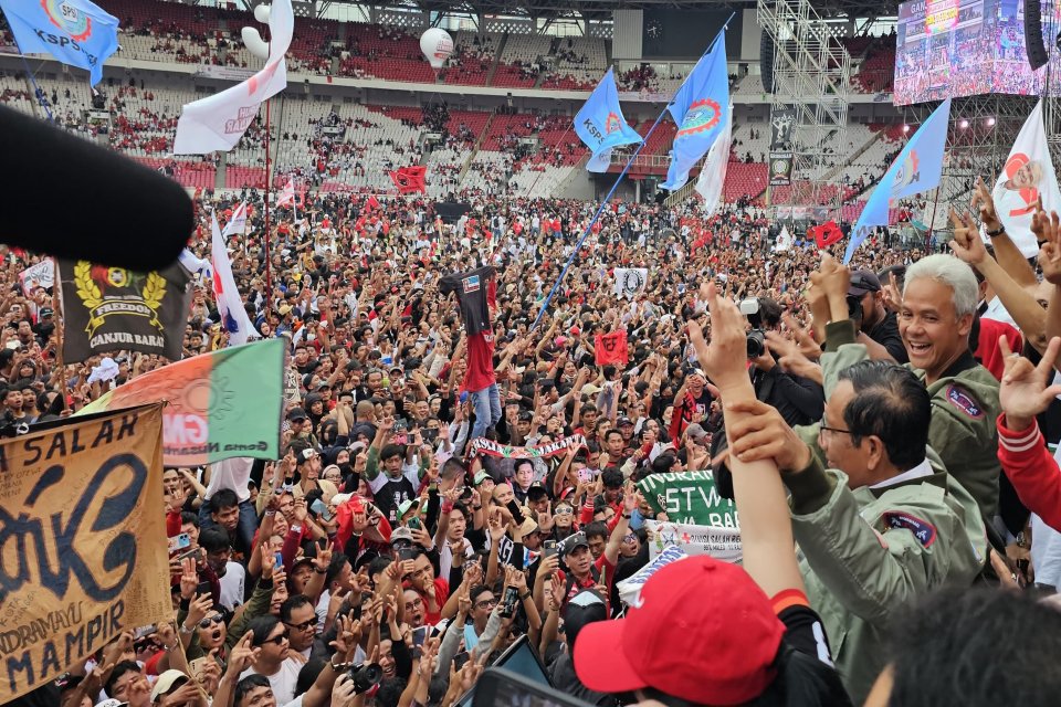 Ganjar Pranowo dan Mahfud MD kampanye akbar di Gelora Bung Karno, Jakarta, Sabtu (3/2/2024).