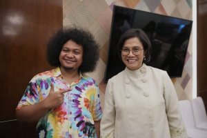 Komika Babe Cabita bersama Menteri Keuangan Sri Mulyani