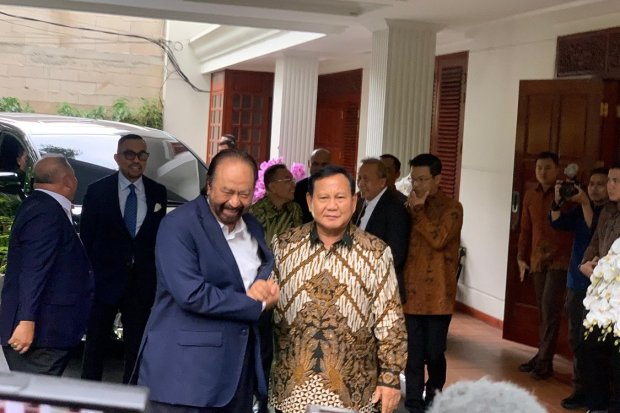 Prabowo Subianto saat menerima Ketua Umum Nasdem Surya Paloh di Jakarta, Kamis (25/4). Foto: Amelia Yesidora