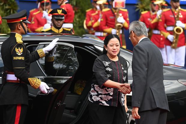 Perwakilan Presiden IPU (Inter-Parliementary Union) Puan Maharani tiba di lokasi pembukaan World Water Forum ke-10 2024 di Nusa Dua, Bali, Senin (20/5/2024).