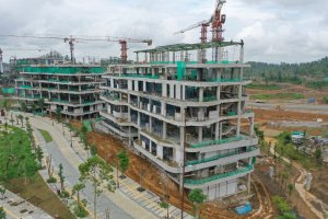 Progres pembangunan kantor Kemenko 3 IKN, Kalimantan Timur.