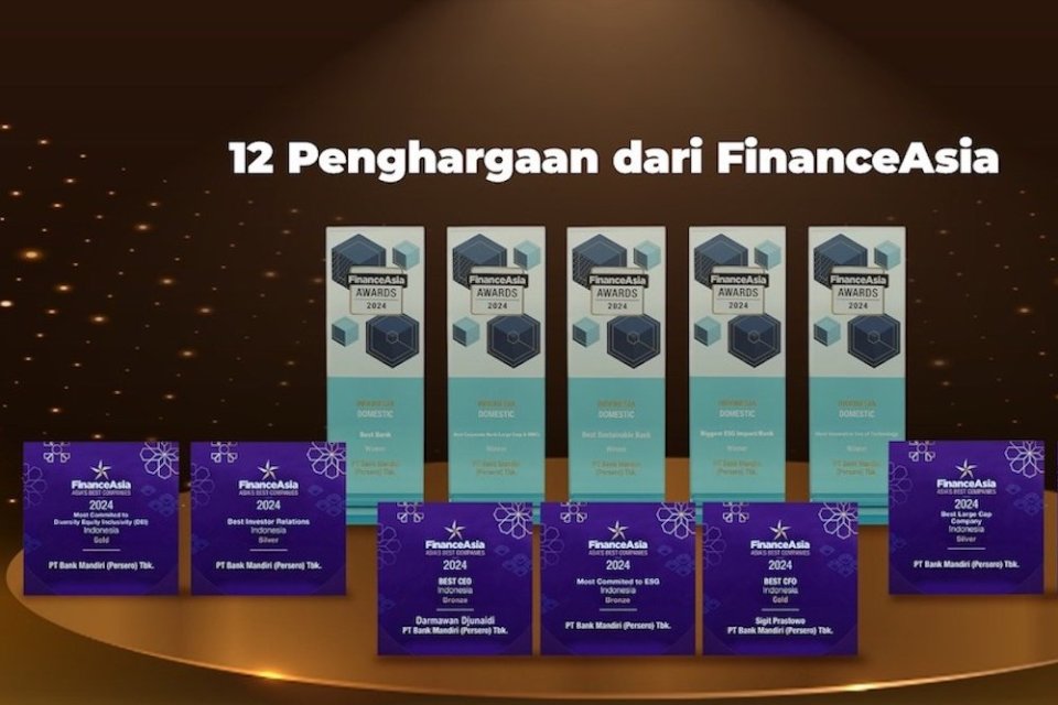 Bank Mandiri membuktikan prestasinya dengan meraih penghargaan dalam dua kategori di ajang FinanceAsia Awards 2024 dan Asia’s Best Company 2024. 