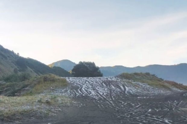 Embun Es Muncul di Gunung Bromo Imbas Penurunan Suhu Ekstrem