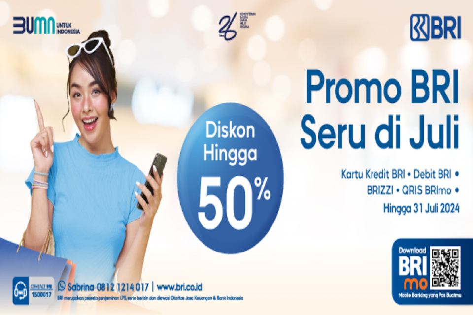 Promo BRI pada Juli ini berlaku untuk seluruh pengguna Kartu Debit BRI, Kartu Kredit BRI, BRIZZI, dan QRIS di aplikasi BRImo. 