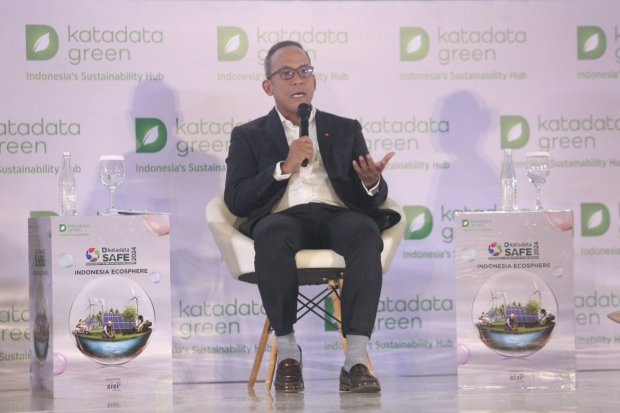 Executive Director Institutional Banking Group Bank DBS Indonesia, Heru Gautama, menjadi pembicara dalam Katadata Safe 2024 di Jakarta, Rabu (7/8).