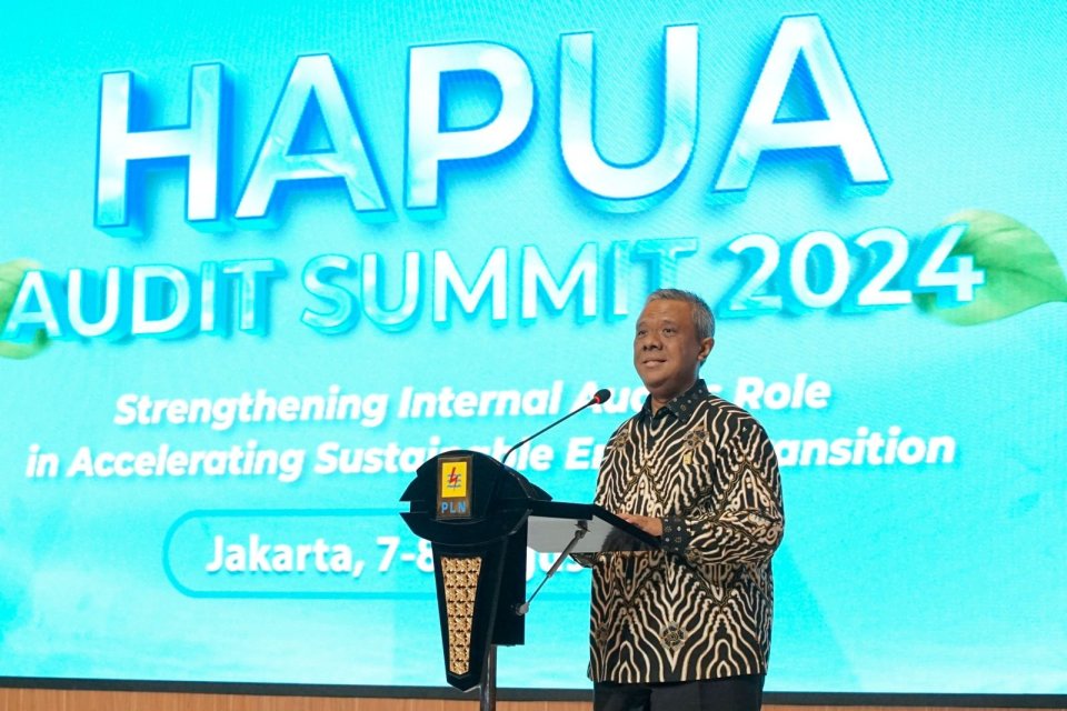 Direktur Legal dan Manajemen Human Capital PLN Yusuf Didi Setiarto dalam acara HAPUA Audit Summit 2024 di Jakarta, Rabu (7/8).