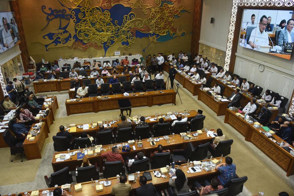 Suasana rapat pengambilan keputusan Baleg DPR dengan Pemerintah di Kompleks Parlemen, Senayan, Jakarta, Rabu (21/8/2024). 