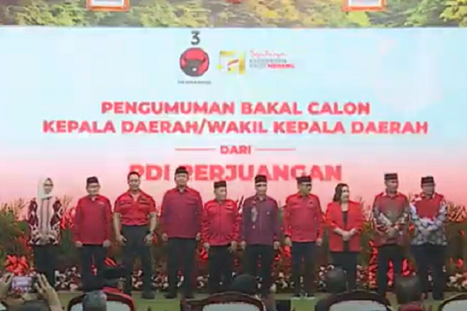 Pengumuman bakal calon kepala daerah dari PDIP di DPP PDIP, Jakarta, Senin (26/8). Foto: Youtube/PDIP 