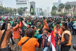 Demo ojek online di Jakarta Pusat, Kamis, 29 Agustus 2024