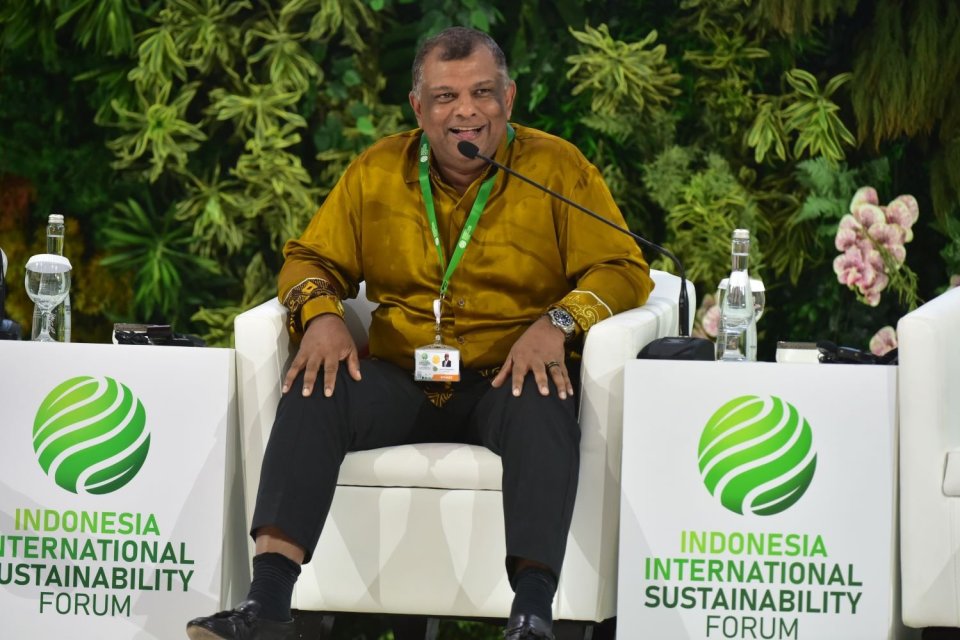 CEO AirAsia Tony Fernandes saat menjadi pembicara dalam Indonesia International Sustainability Forum atau ISF 2024 di Jakarta, Kamis (5/9).