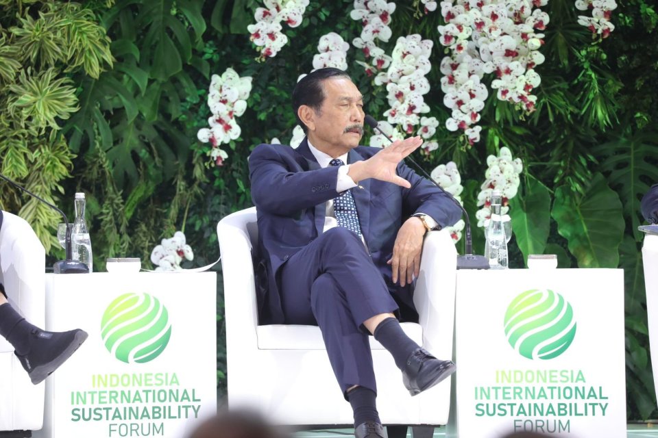 Menteri Koordinator Bidang Kemaritiman dan Investasi (Marves), Luhut Binsar Pandjaitan, dalam pembukaan Indonesia International Sustainability Forum (ISF) 2024, di Jakarta, Kamis (5/9).