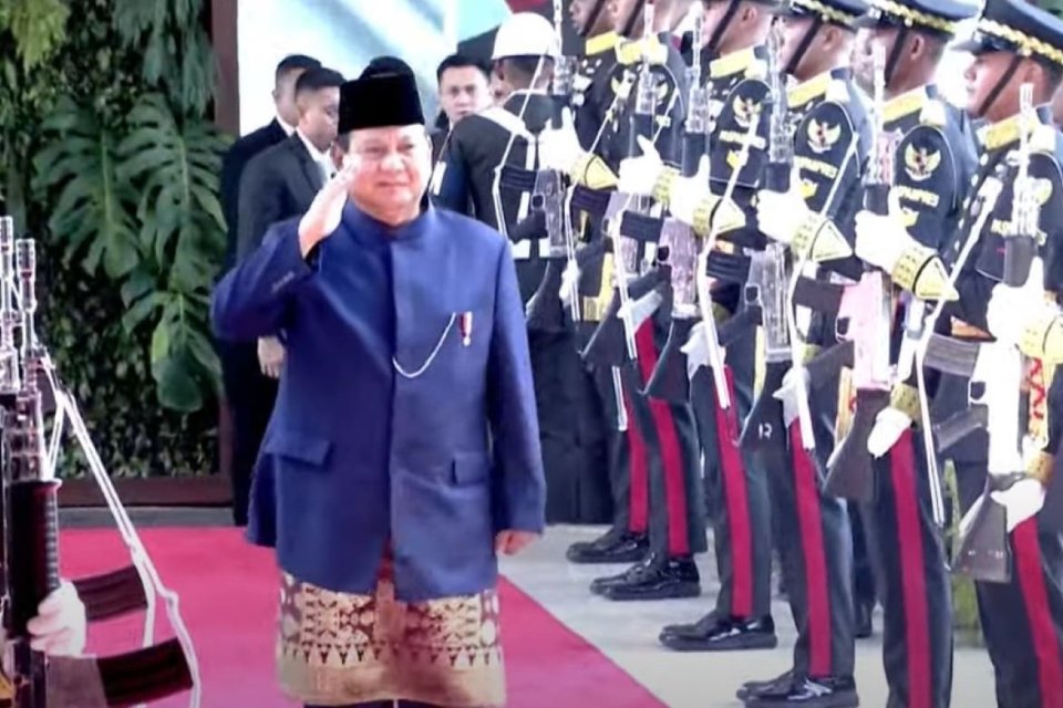 Prabowo Subianto tiba di Gedung MPR untuk pelantikan, Minggu (20/10)