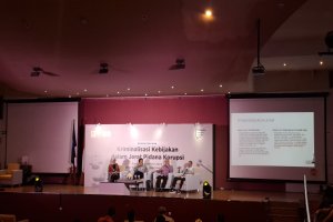 Diskusi Kriminalisasi Kebijakan dalam Jerat Pidana Korupsi di Fakultas Hukum Universitas Indonesia, Depok, Kamis (14/11). Foto: Ade Rosman/Katadata