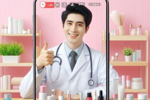 Ilustrasi dokter mempromosikan produk kecantikan di media sosial