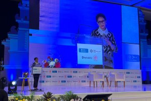 Retno Marsudi dalam acara World Public Relation Forum (WPRF) 2024 di Nusa Dua Bali pada Rabu (20/11).