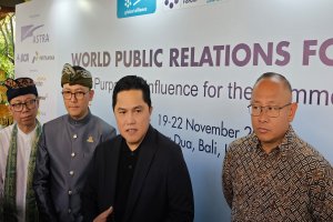 Menteri Badan Usaha Milik Negara (BUMN) Erick Thohir menghadiri acara konferensi World Public Relations Forum (WPRF) 2024 hari ketiga.