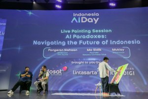 Sesi Live Painting + Comic pada Indonesia AI Day 2024 di Jakarta, Kamis (14/11).