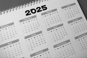 Gambar kalender 2025 berwarna hitam putih