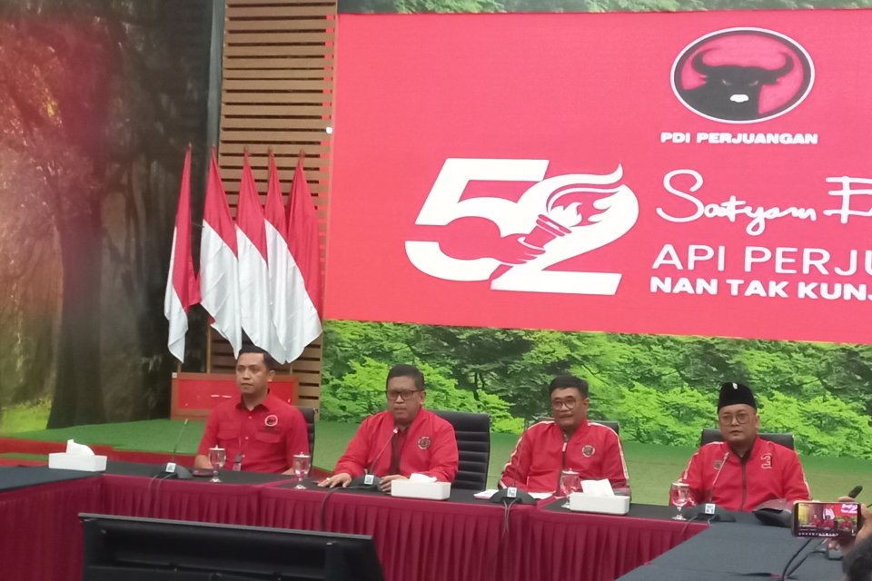 Konferensi pers HUT ke-52 PDI Perjuangan. Foto: Katadata.co.id/Riyandanu