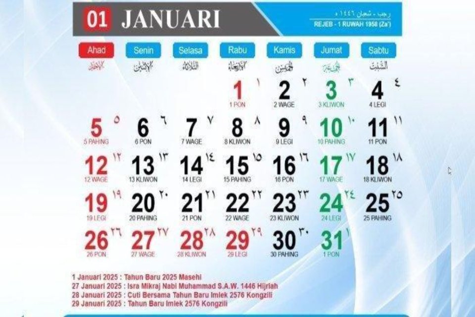 Jadwal Long Weekend Januari 2025, Ada Tanggal Merah Libur 5 Hari